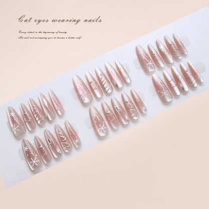 Nail Tips  Prefabricated nail Christmas Three-dimensional Snowflake Ice Clear Blush cat eye Nail Art Wear 30 pieces｜365nails