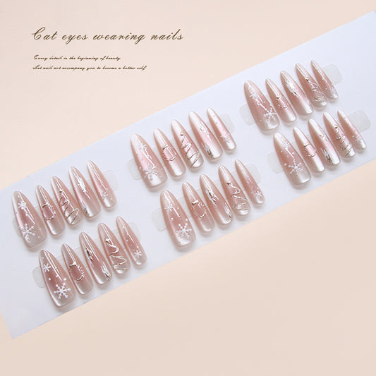 Nail Tips  Prefabricated nail Christmas Three-dimensional Snowflake Ice Clear Blush cat eye Nail Art Wear 30 pieces｜365nails