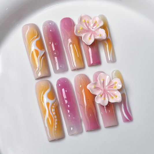 Handmade Press-on Nails gradual change blush hand-painted nail patch    water pipe nail｜365nails