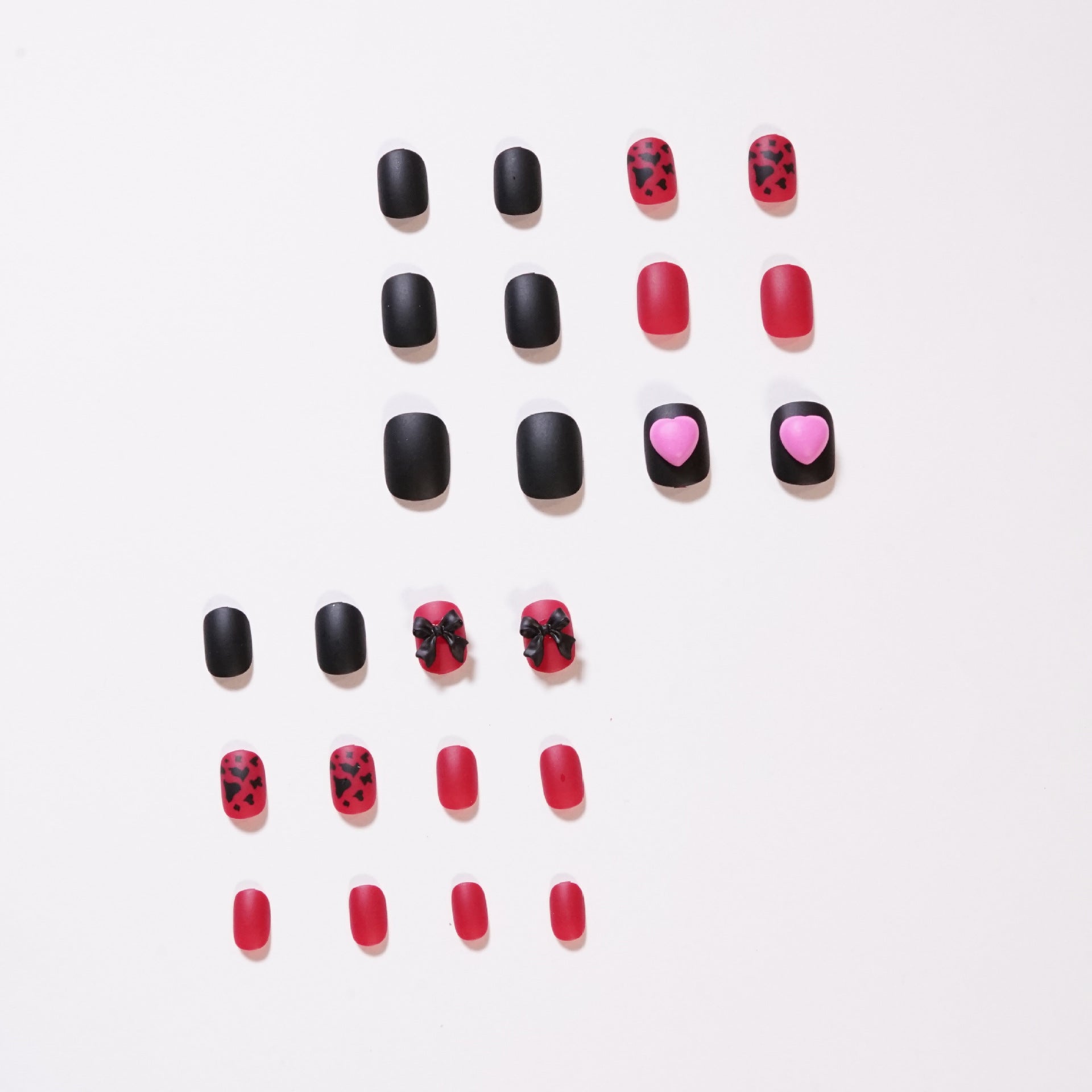 Lazo de frambuesa lindo Presione sobre la uña postiza terminada uña pieza de uña removible｜365nails