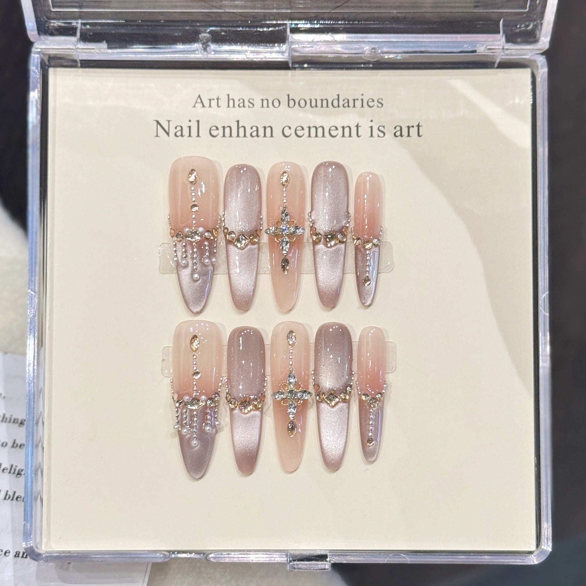 Icy Pearl Cross Crystal Glam Nails