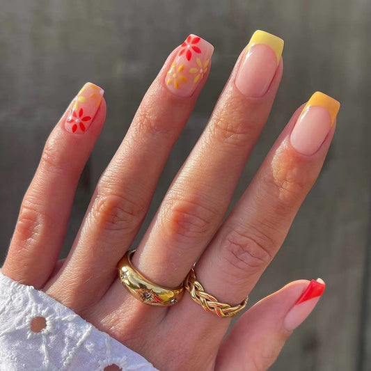Manicure de pressão, manicure de pressão de flor simples, remendo de manicure francesa de três cores, atacado de peças de unhas, atacado de produtos para unhas｜365nails