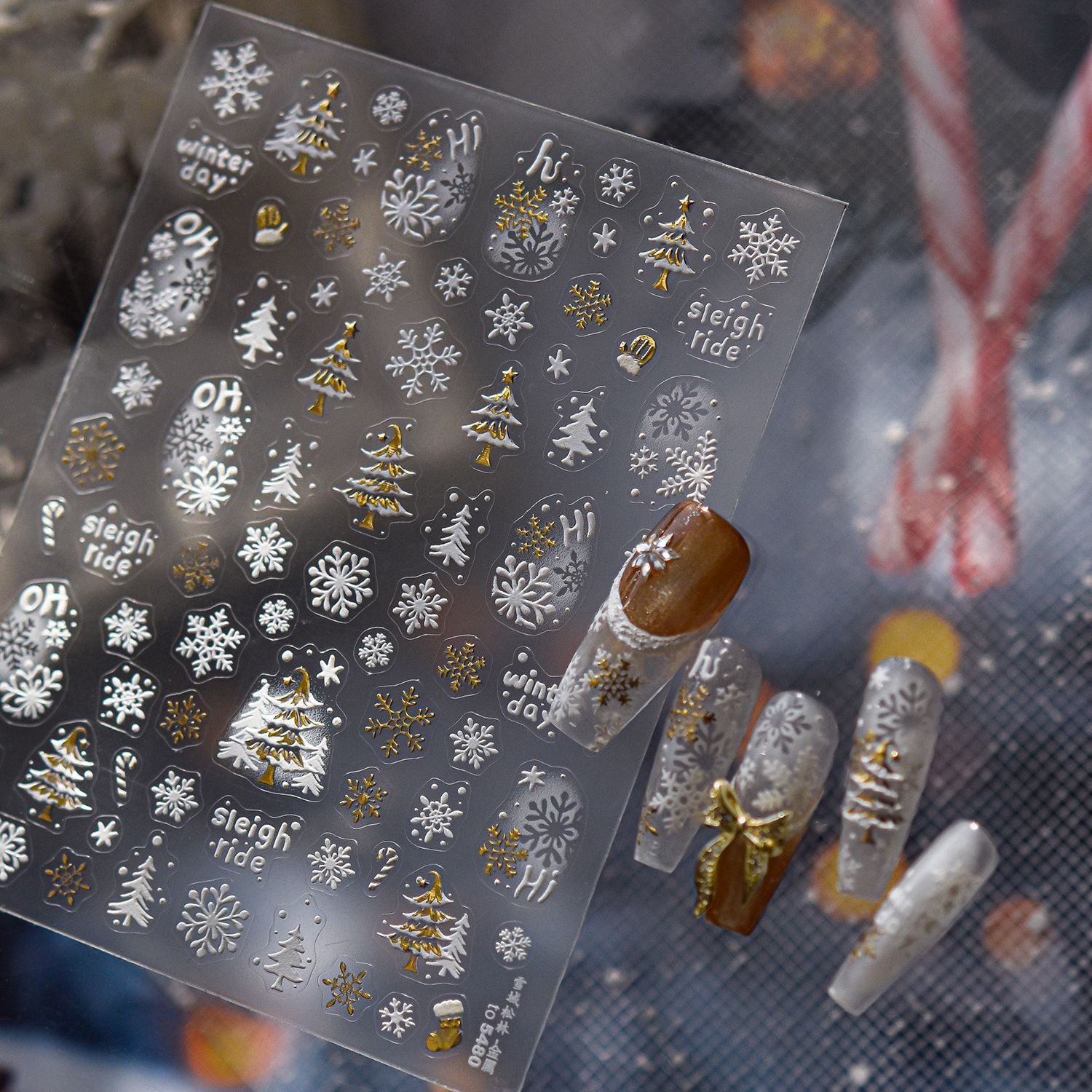 Winter Castle Collection: "Snowflake & Ice Castle" – 3D Embossed Nail Sticker