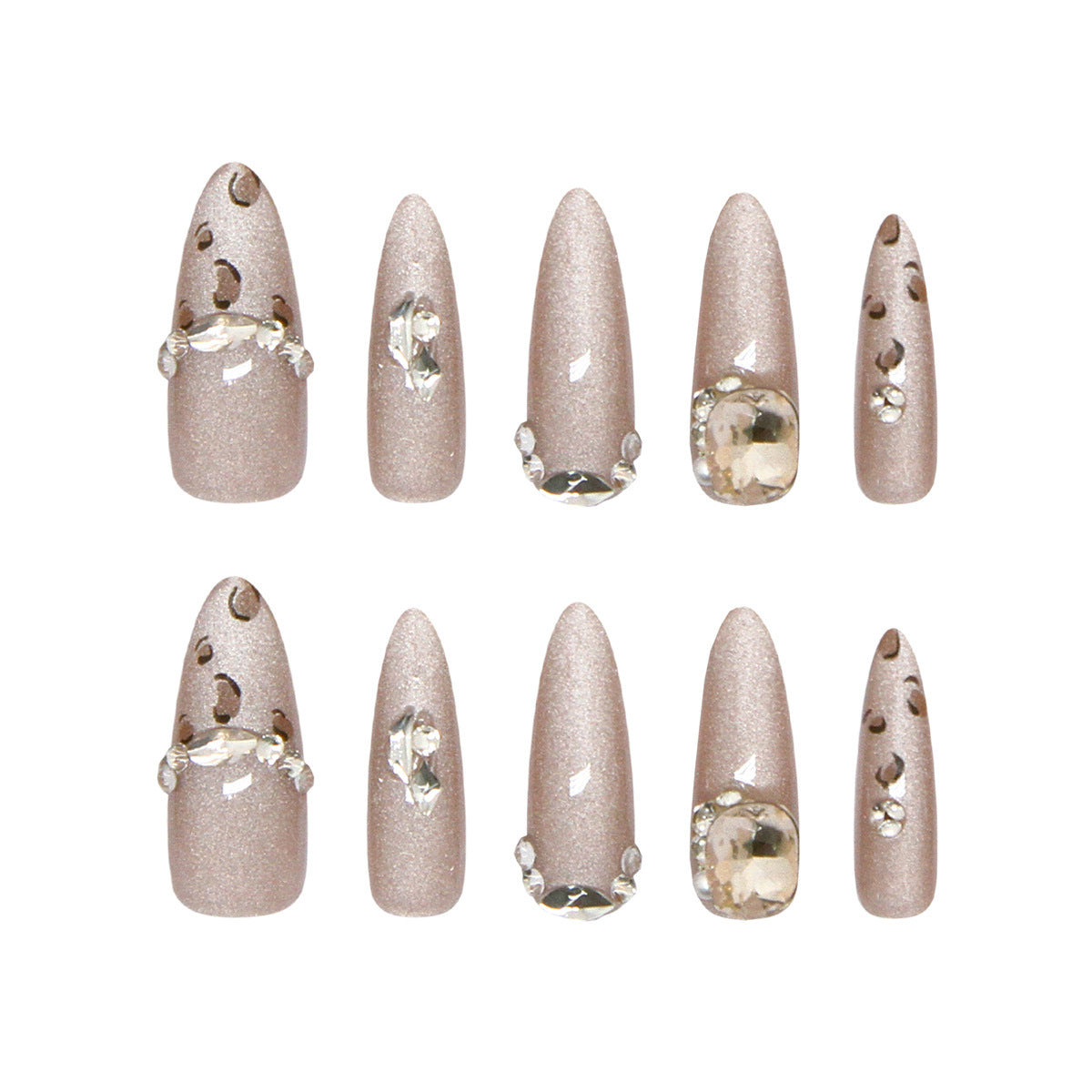 Nail Tips  prefabricated nail temperament flash champagne leopard print cat eye elegant white detachable diamond press on nails 30 pieces｜365nails