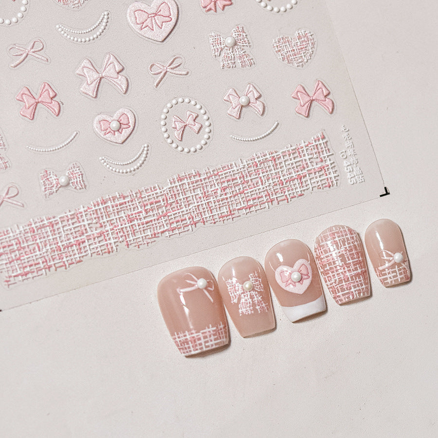 Tweed Bow Pearl Collection: "Chanel Bow" – 3D Embossed Nail Sticker