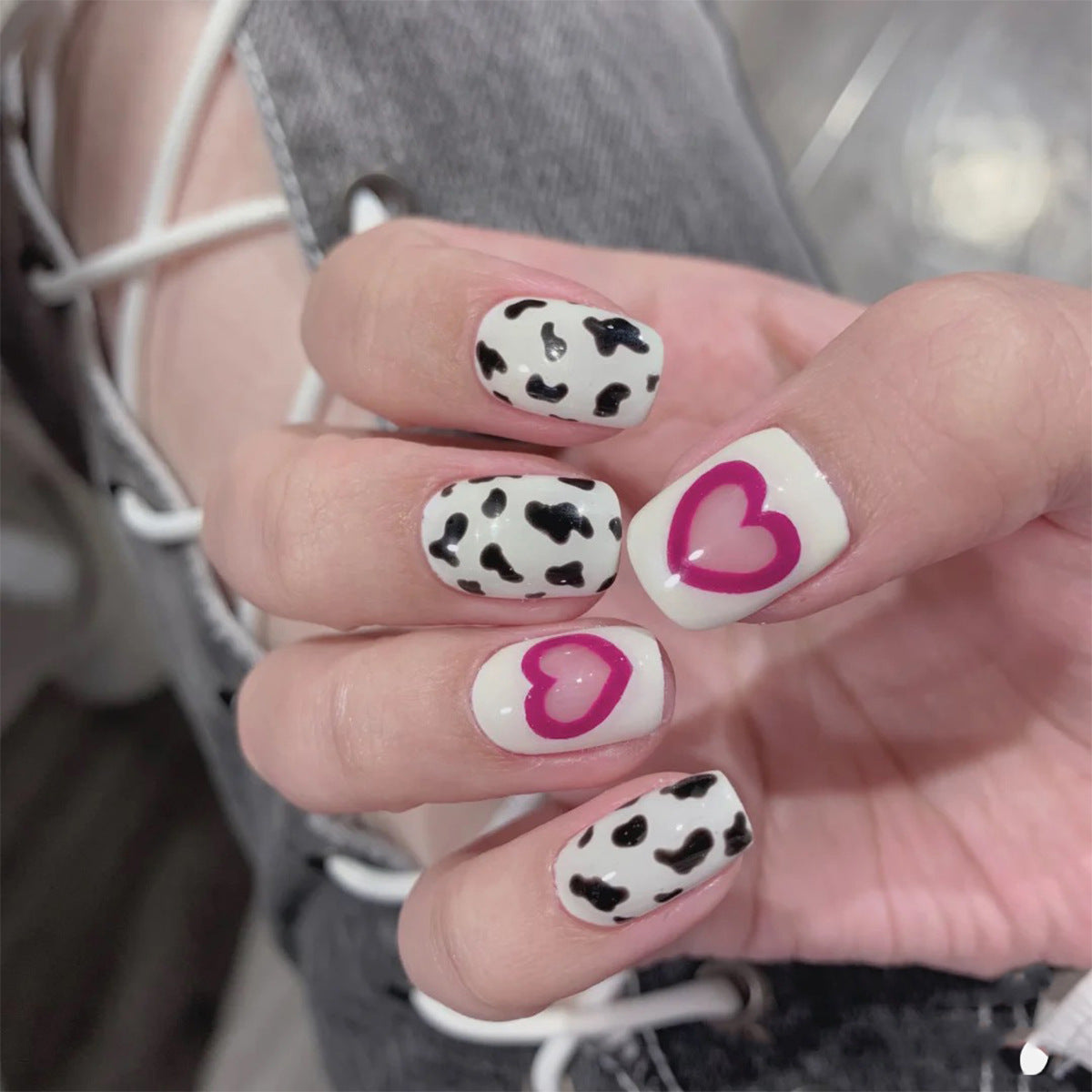 奶牛千禧軟妹風成品穿戴甲 防水可拆卸甲片｜365nails