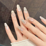 Pink Crystal Shimmer Elegant Nails