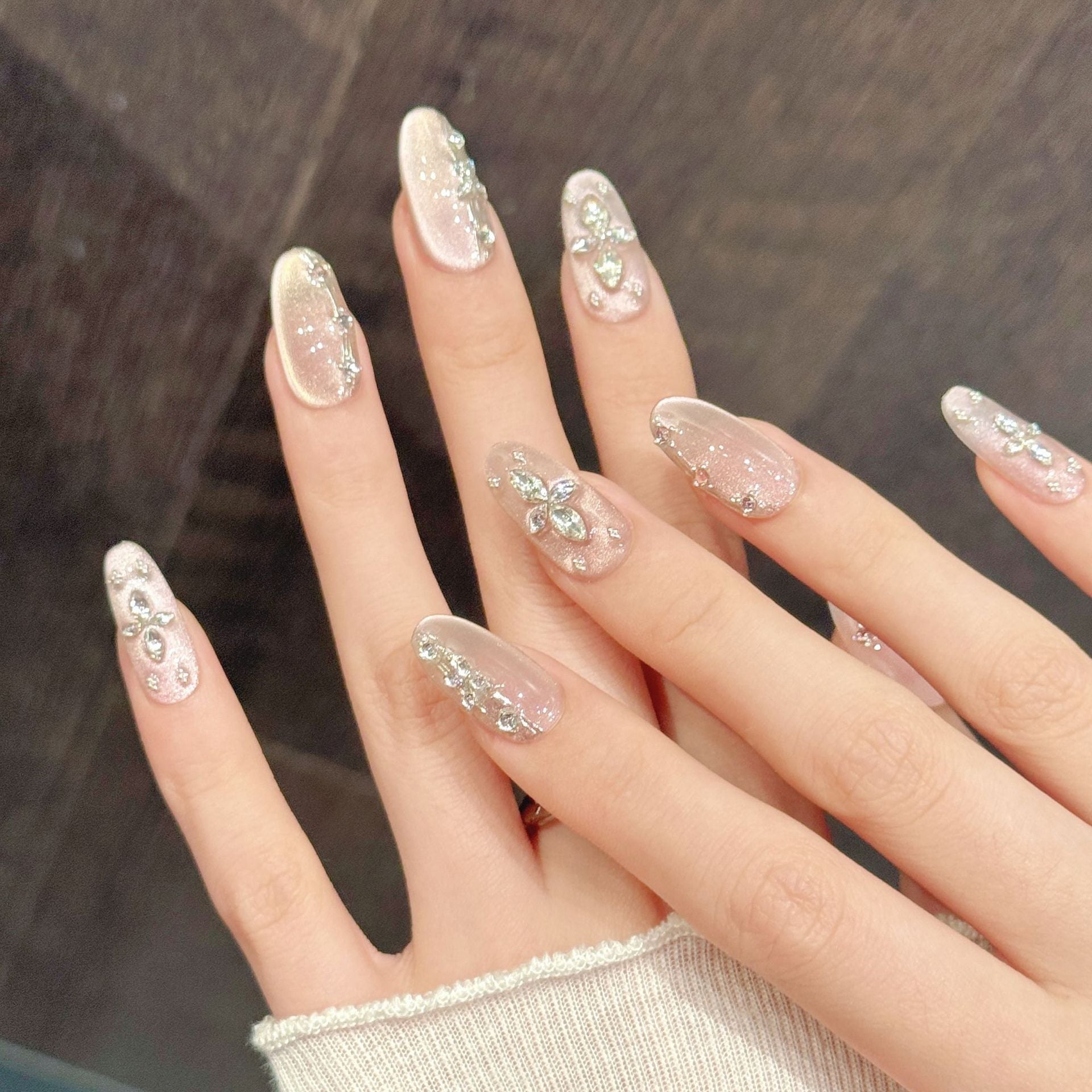 Pink Crystal Shimmer Elegant Nails