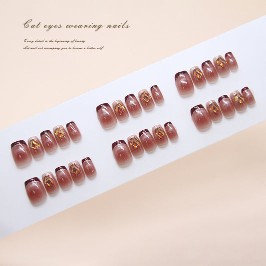 Nail Tips  Prefabricated Nail Crimson Smudge cat eye Silver Powder Line French Stack Diamond Explosive Flash Diamond Nail Art 30 Pieces｜365nails