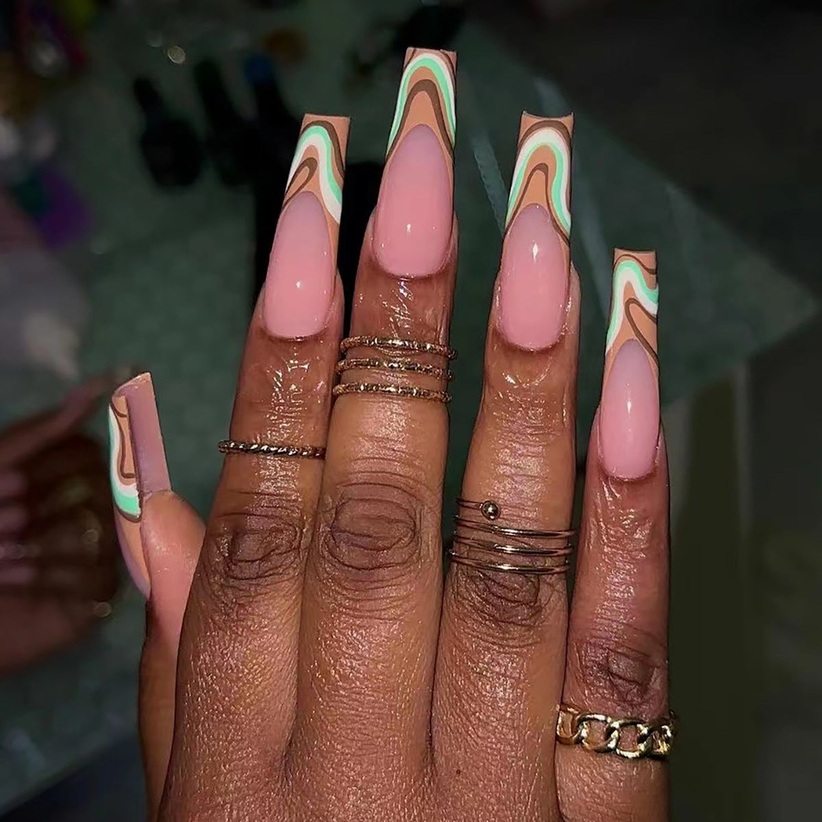 wearing armor wholesale French striped corrugated nail piece removable nail piece press on nail｜365nails