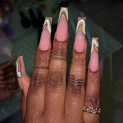 wearing armor wholesale French striped corrugated nail piece removable nail piece press on nail｜365nails