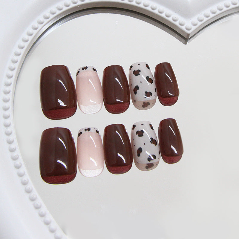 Nail Tips  Prefabricated Nail press on nails Removable Nail Solid Color Polka Dot Burgundy French Short T Nail Patch ｜365nails