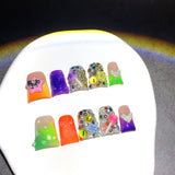 Neon Candy Star Crystal Short Press On Nails