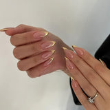 Pink Glossy Nails with Metallic Gold French Tips