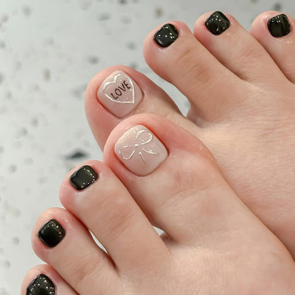 Letras de lazo de amor huecas tridimensionales, dulces y versátiles, uñas de los pies extraíbles, 24 piezas ｜365nails