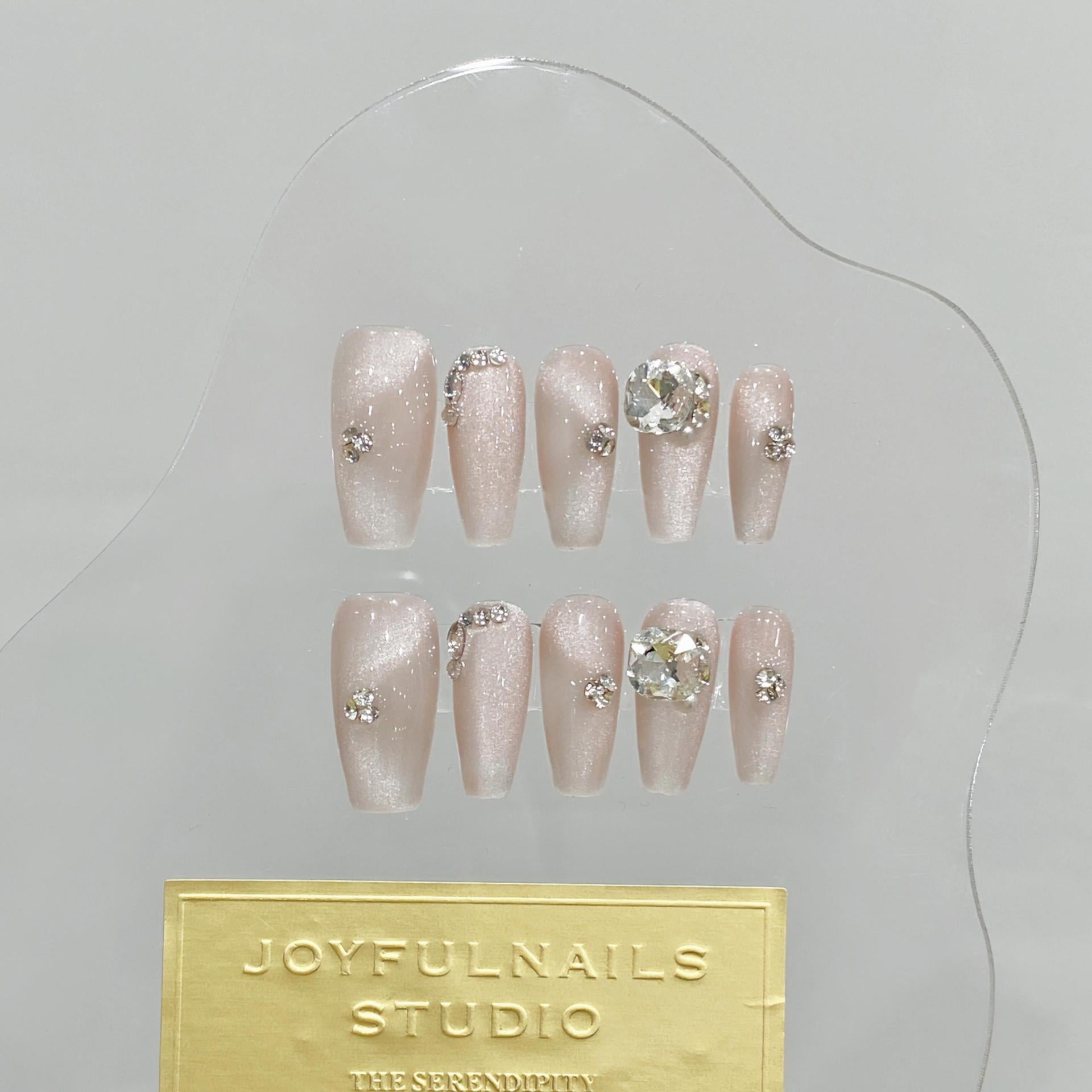 365nails: "Starlight Whisper" – 3D Gem & Cat Eye Handmade Coffin Nails