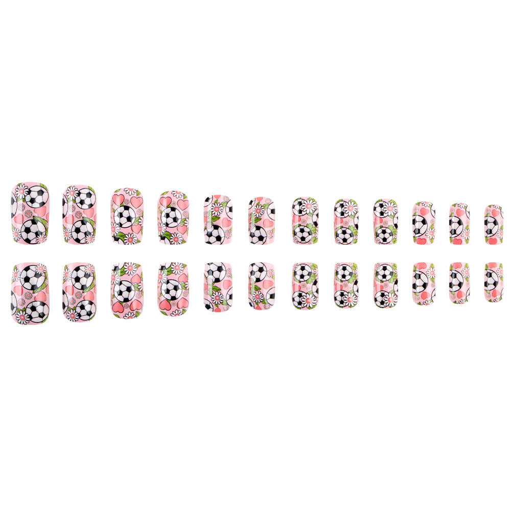 Copa do Mundo Unhas Postiças Coração Floral Rosa Fofo (Doce/24unidades/Oval)