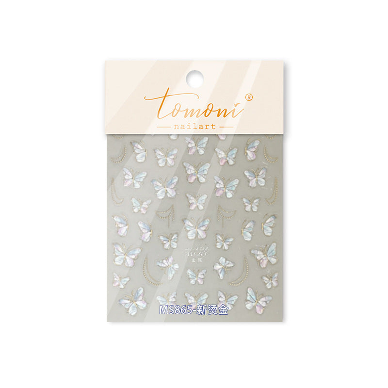 Iridescent Gold Butterfly: "Aurora Gold Flutter" – 5D Embossed Nail Sticker