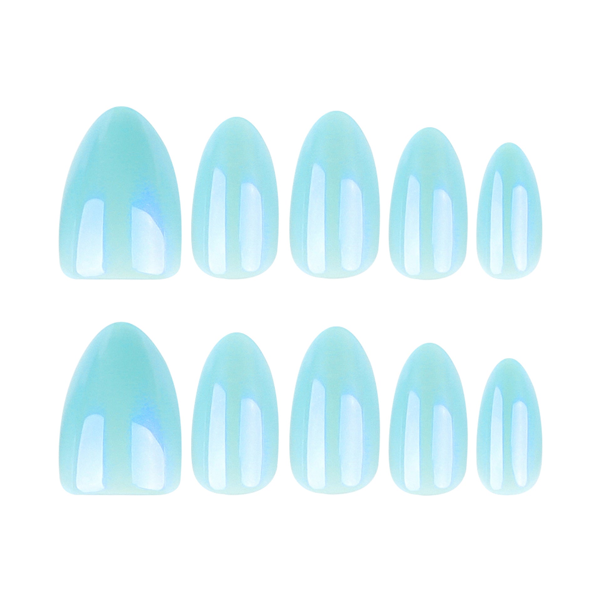 Blazing Blue Aurora Cat's Eye Short Almond press-on nails