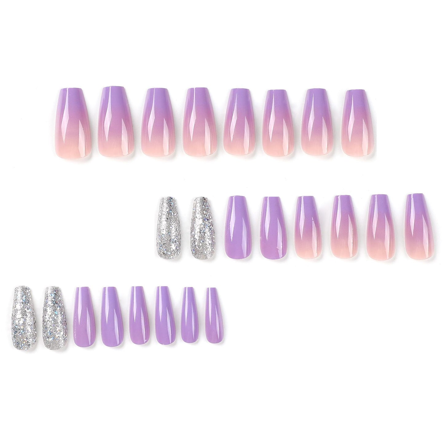 Wearable nail sticker Purple gradual change Wearable nail piece Finished silver sequined fake nail Removable finished nail｜365nails