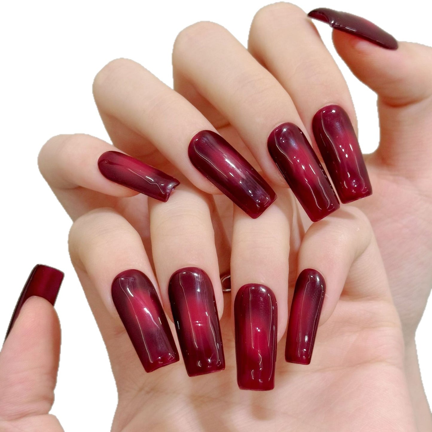 Glossy Wine Red Cat Eye Press On Nails
