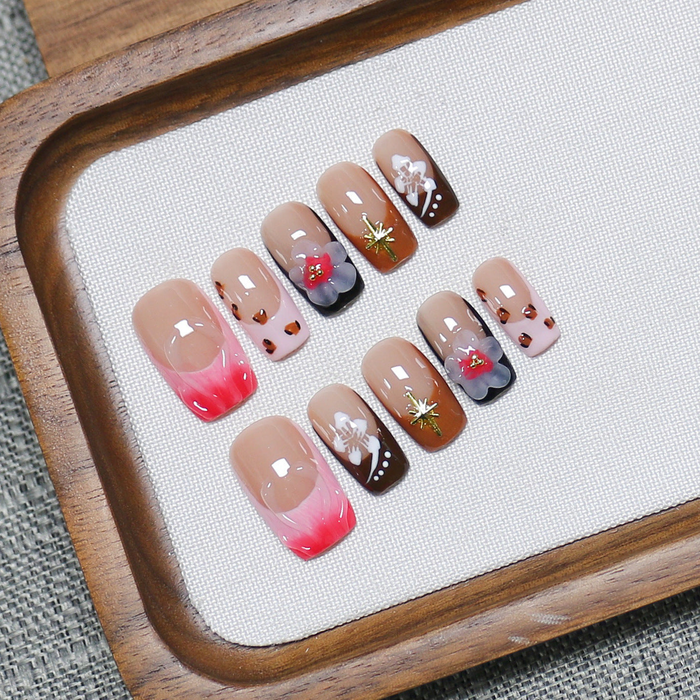 Autumn Bloom: "Crimson Petal" – Square Press-On Nails