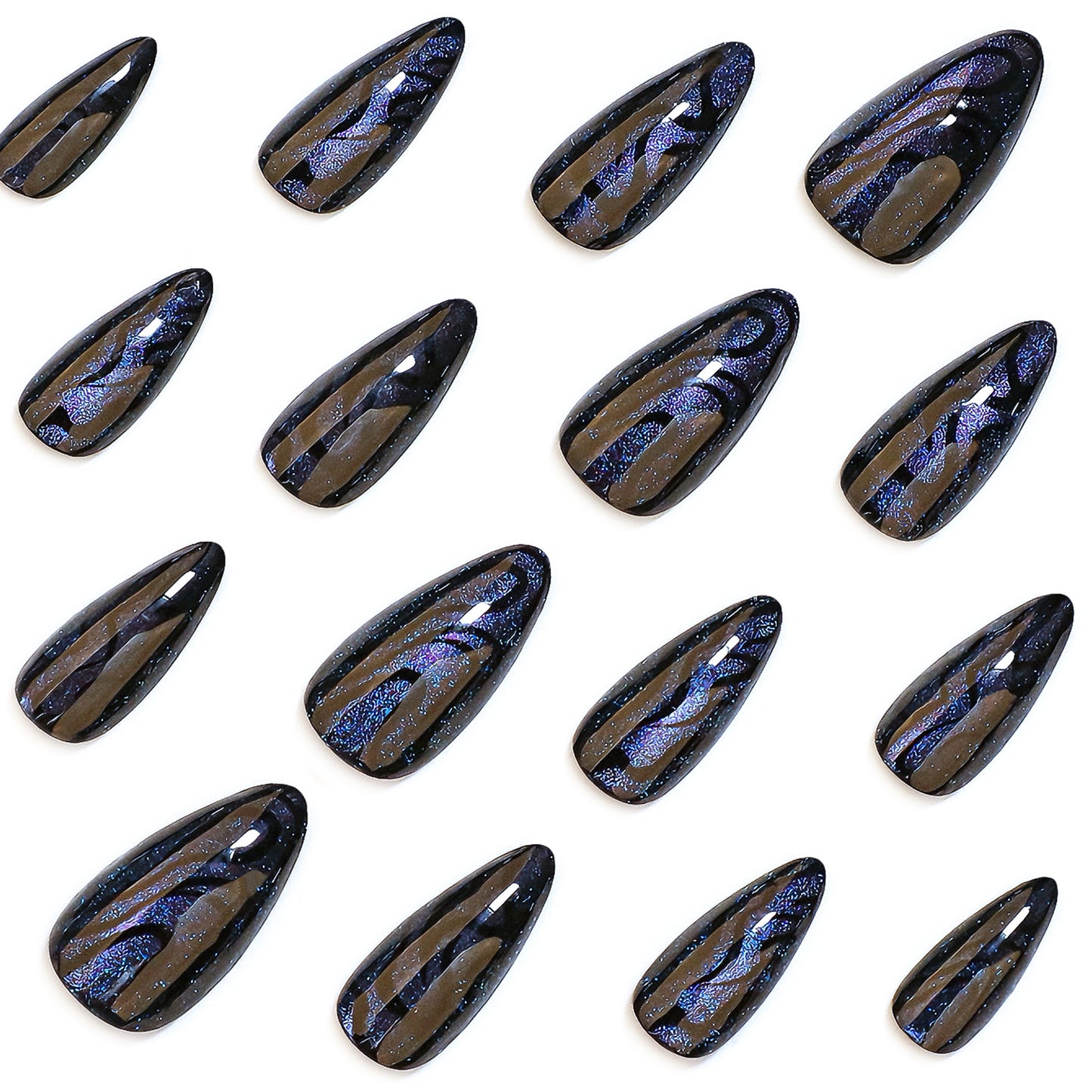 Black Iridescent Cat-Eye Glossy Press On Nails