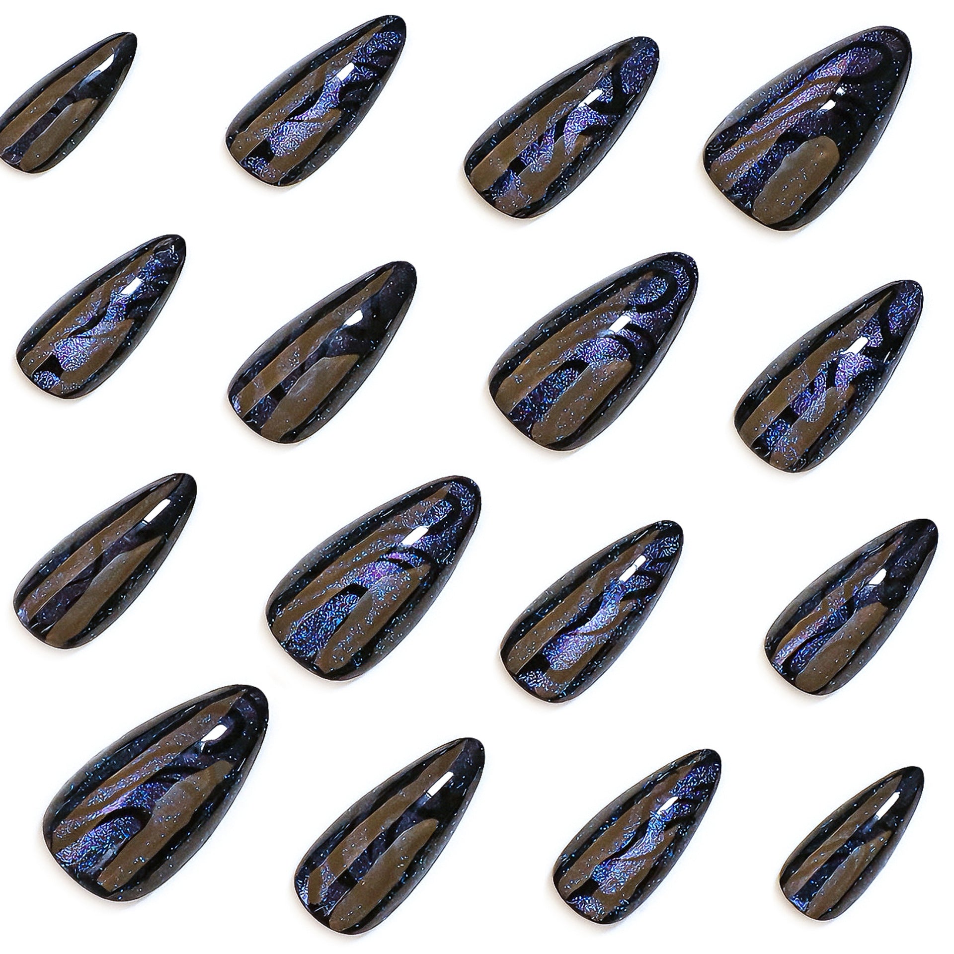 Black Iridescent Cat-Eye Glossy Press On Nails
