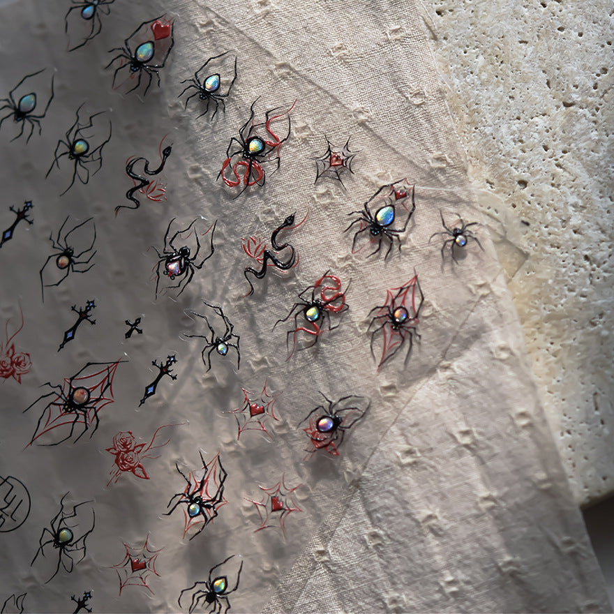 Gothic Spider & Cross: "Dark Gothic Spider" – 5D Embossed Nail Sticker