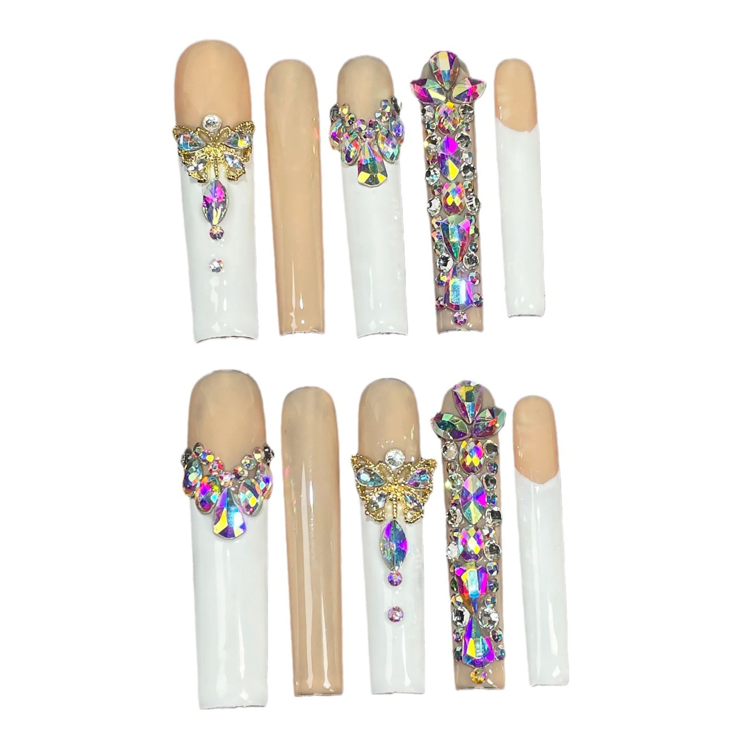 Long nail art French flash K9 full of diamonds and heavy industry handmade press-on nails  super long water pipe nail art wholesale｜365nails