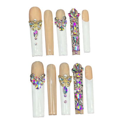 Long nail art French flash K9 full of diamonds and heavy industry handmade press-on nails  super long water pipe nail art wholesale｜365nails