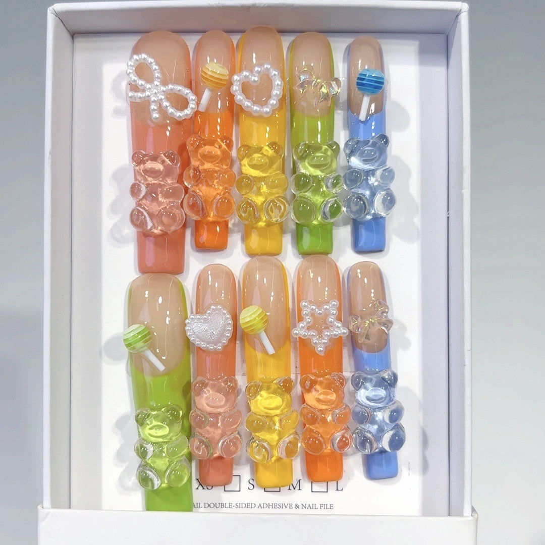 Colorful Candy Bear Jelly Cute Press On Nails