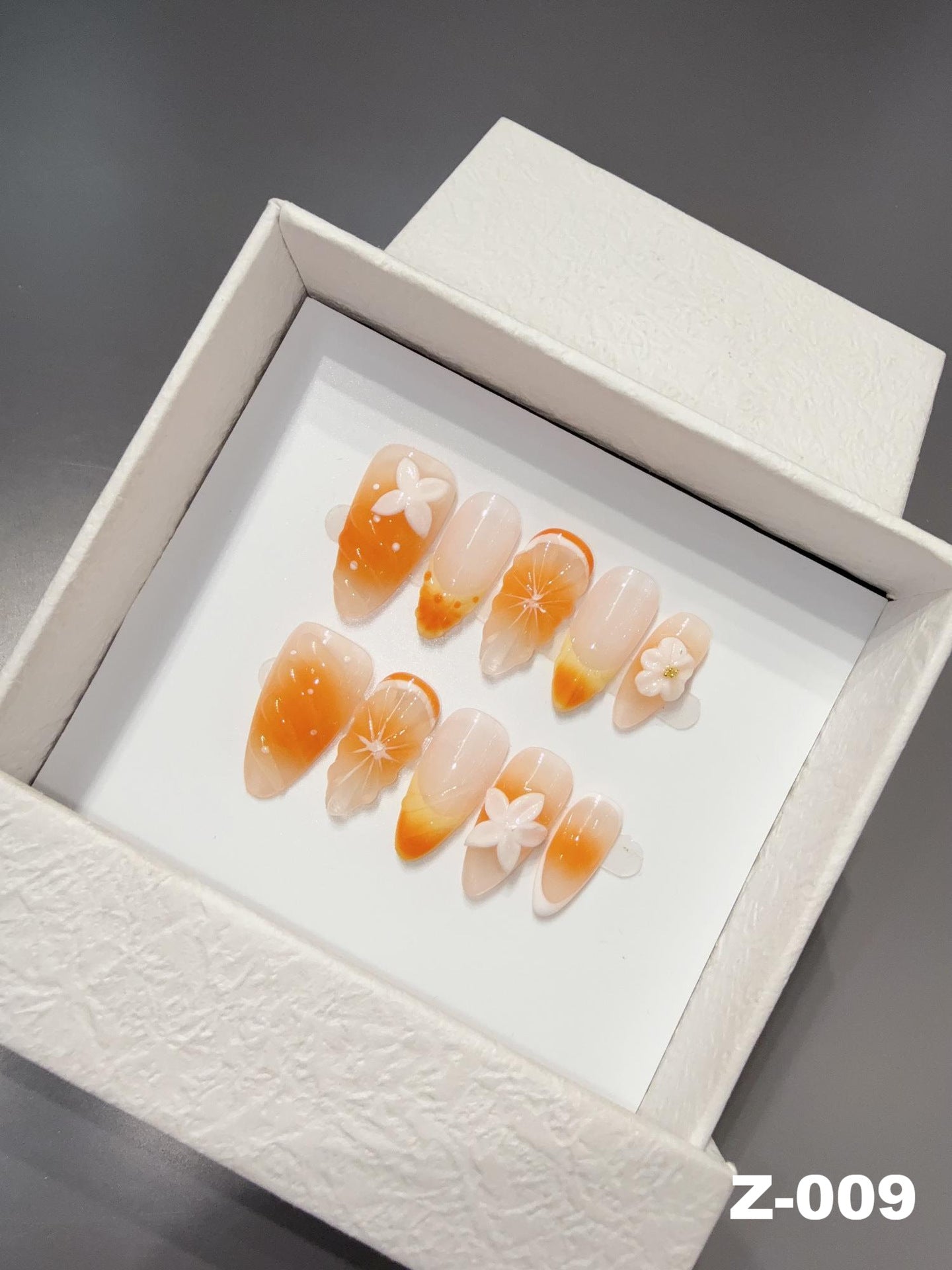 365nails: "Sunset Bloom" – 3D Floral Handmade Almond Nails