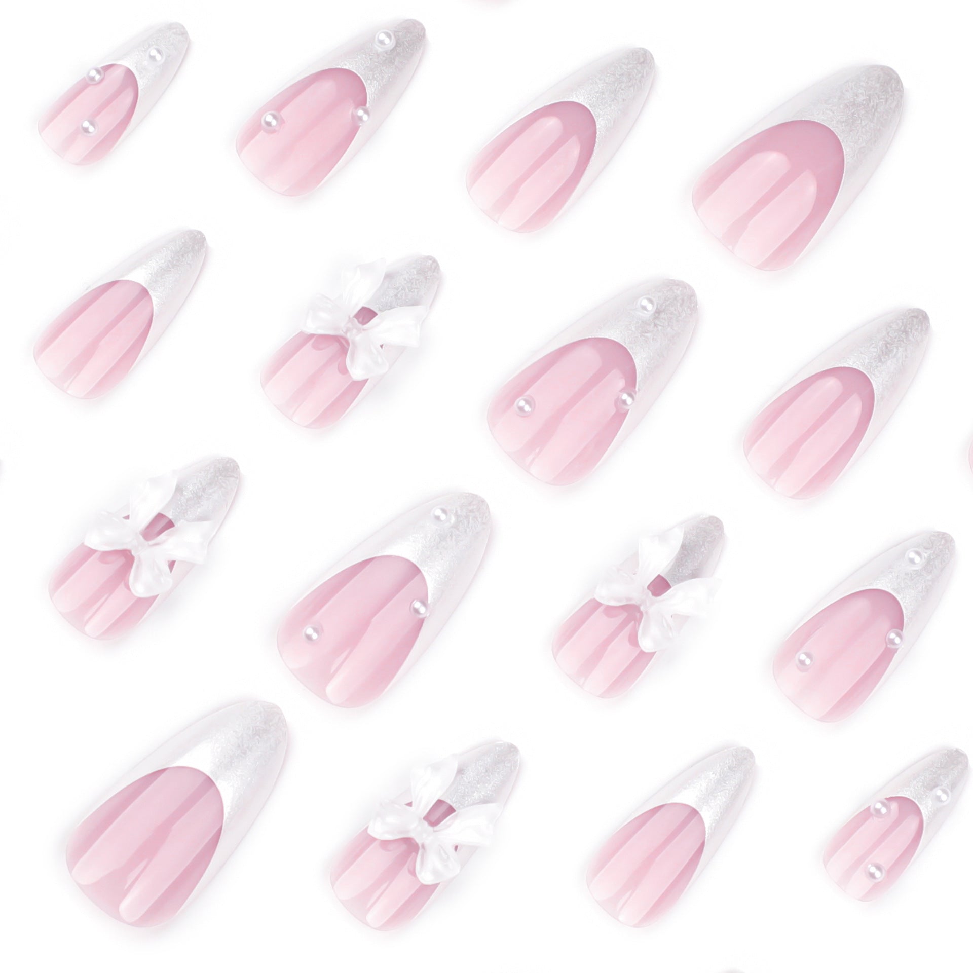 Simple ins three-dimensional white bow  medium and long almond nail French white  art piece｜365nails