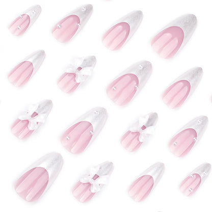 Simple ins three-dimensional white bow  medium and long almond nail French white  art piece｜365nails