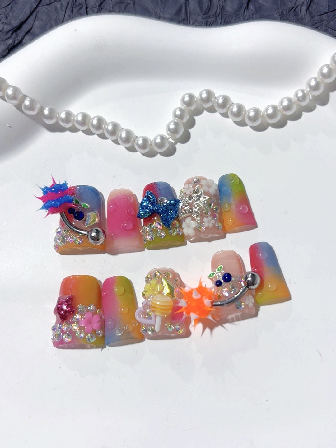 Neon Carnival：「彩虹派對」 – 短款 方形 穿戴甲
