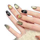 Red Black Cat Eye Short Press On Nails