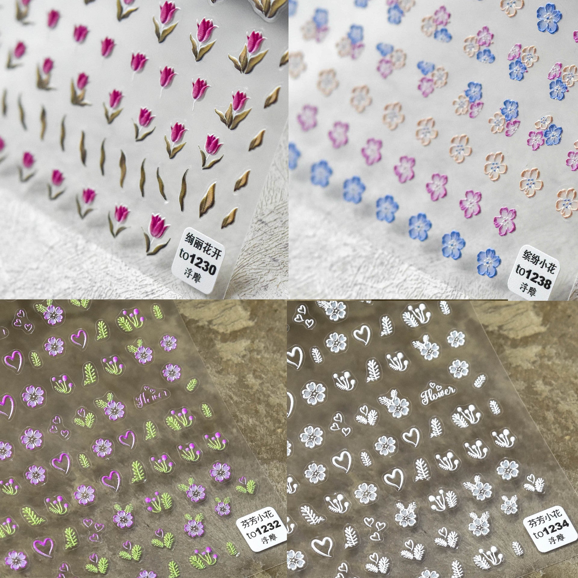 Rose Bloom Nail Stickers – 5D Embossed Floral Elegance Set