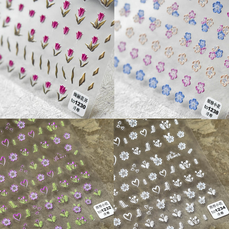 Rose Bloom Nail Stickers – 5D Embossed Floral Elegance Set