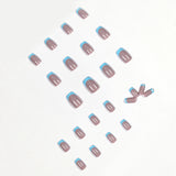 Unhas postiças premium em gel azul acinzentado, à prova d'água e removíveis, com acabamento em gel azul acinzentado ｜365nails