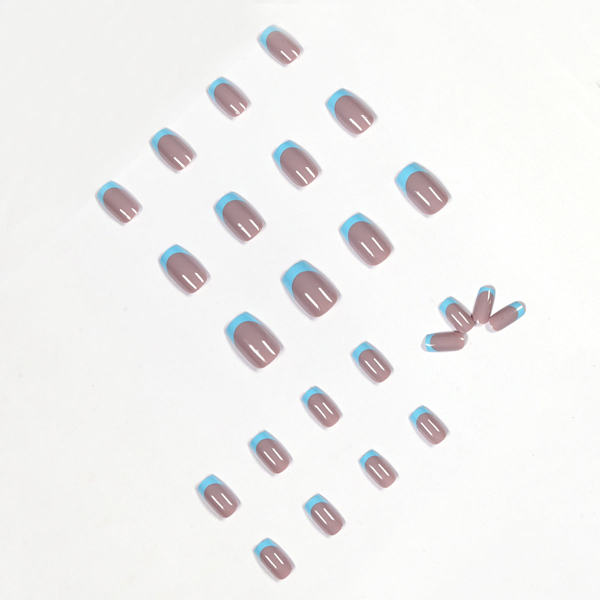 Unhas postiças premium em gel azul acinzentado, à prova d'água e removíveis, com acabamento em gel azul acinzentado ｜365nails