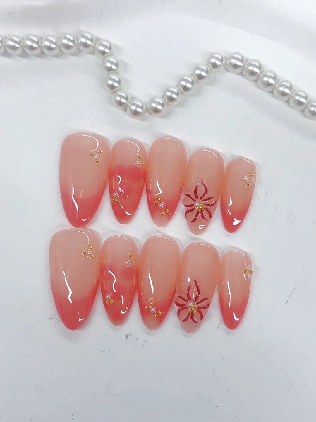 Blush Bloom: "Coral Flower" – Almond Press-Ons