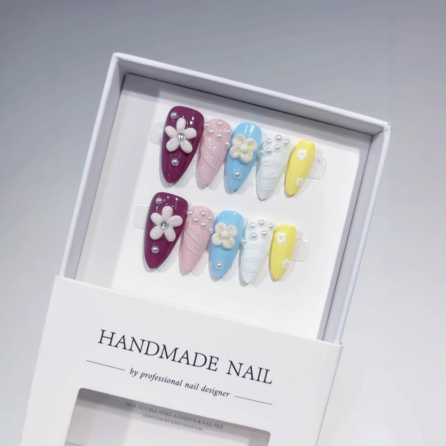 365nails-Pastel Carnival: "Rainbow Floral" – Long Almond Handmade Nails
