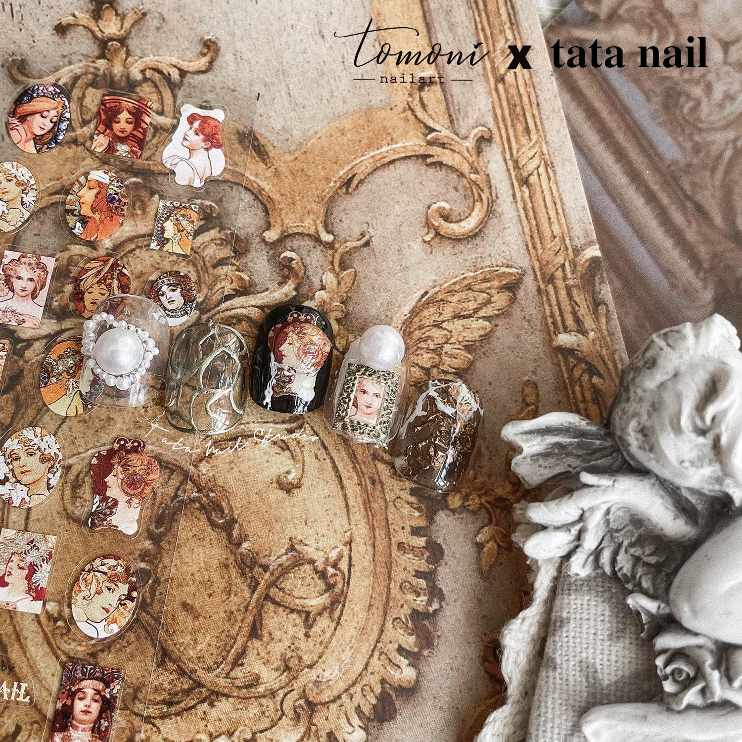 365nails: "mulher art nouveau emoldurada vintage" – Adesivos para Unhas