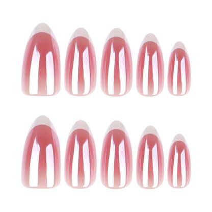 Light red smudge blush press on nails coating French white press on nails piece almond nail art fake nail wholesale｜365nails