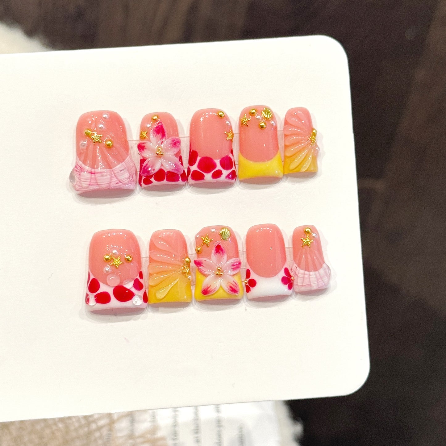 Pink Cherry Blossom Gold Duckbill Press On Nails