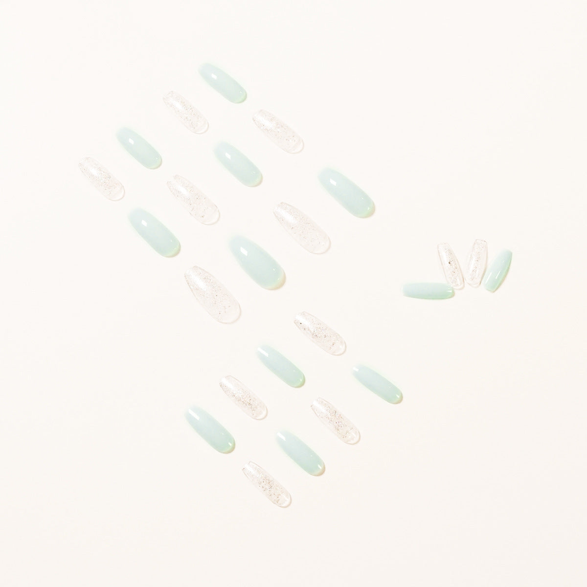 Ice transparent blue glitter powder press on nail wear finished nail art fake nail nail art patch removable nail piece｜365nails