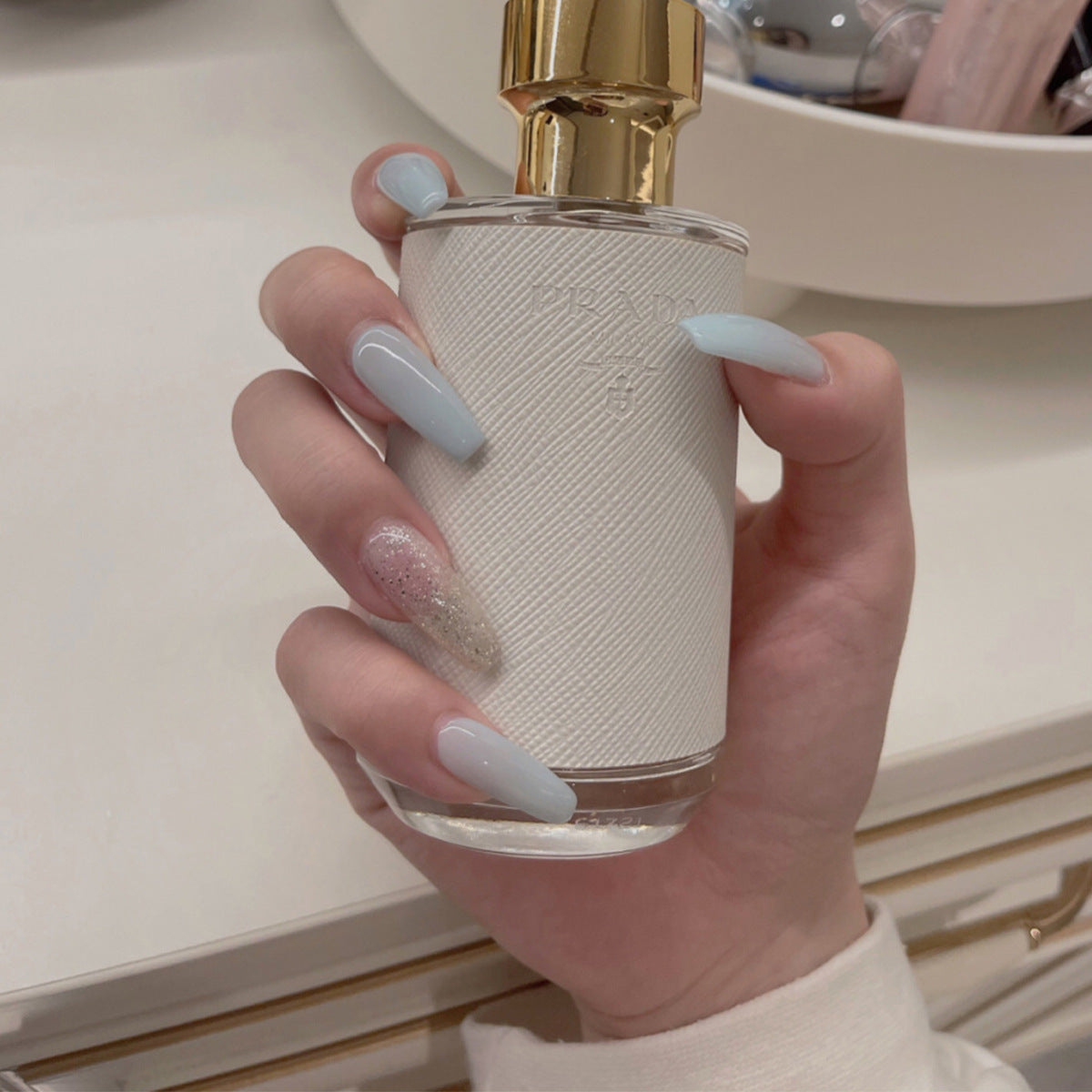 Pó de glitter azul transparente gelo, aplique nas unhas, acabamento em unhas postiças, remendo para unhas removíveis｜365nails