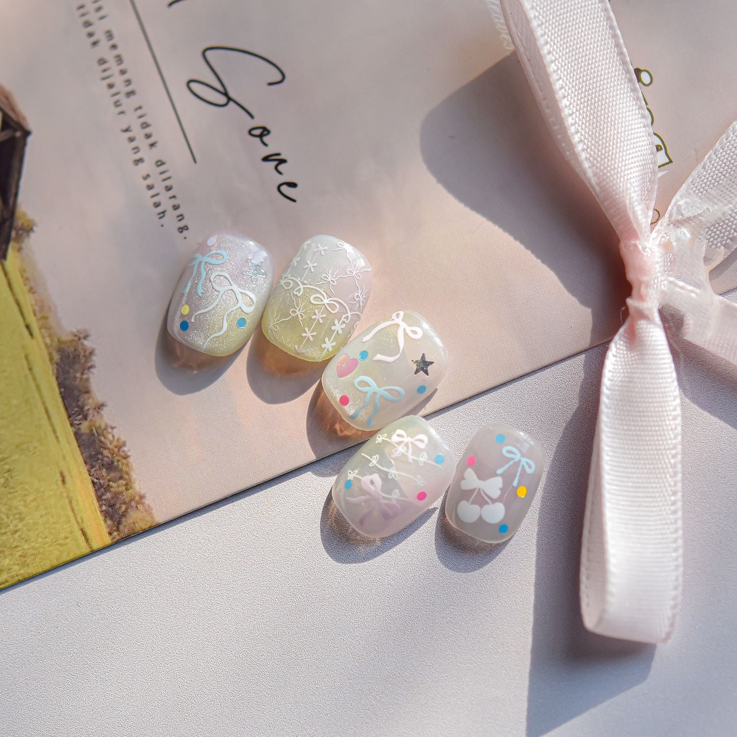 365nails: 파스텔 리본 양각 세트 – 네일 아트 스티커