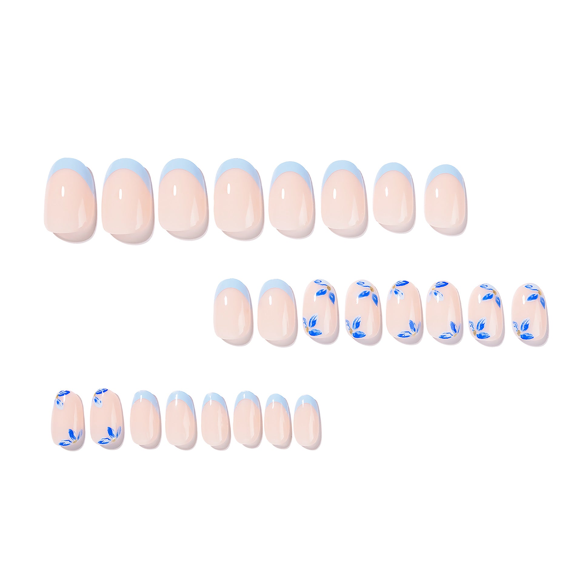 365nails: "Light Blue French Floral Oval" – Hand-painted Press-on Nails